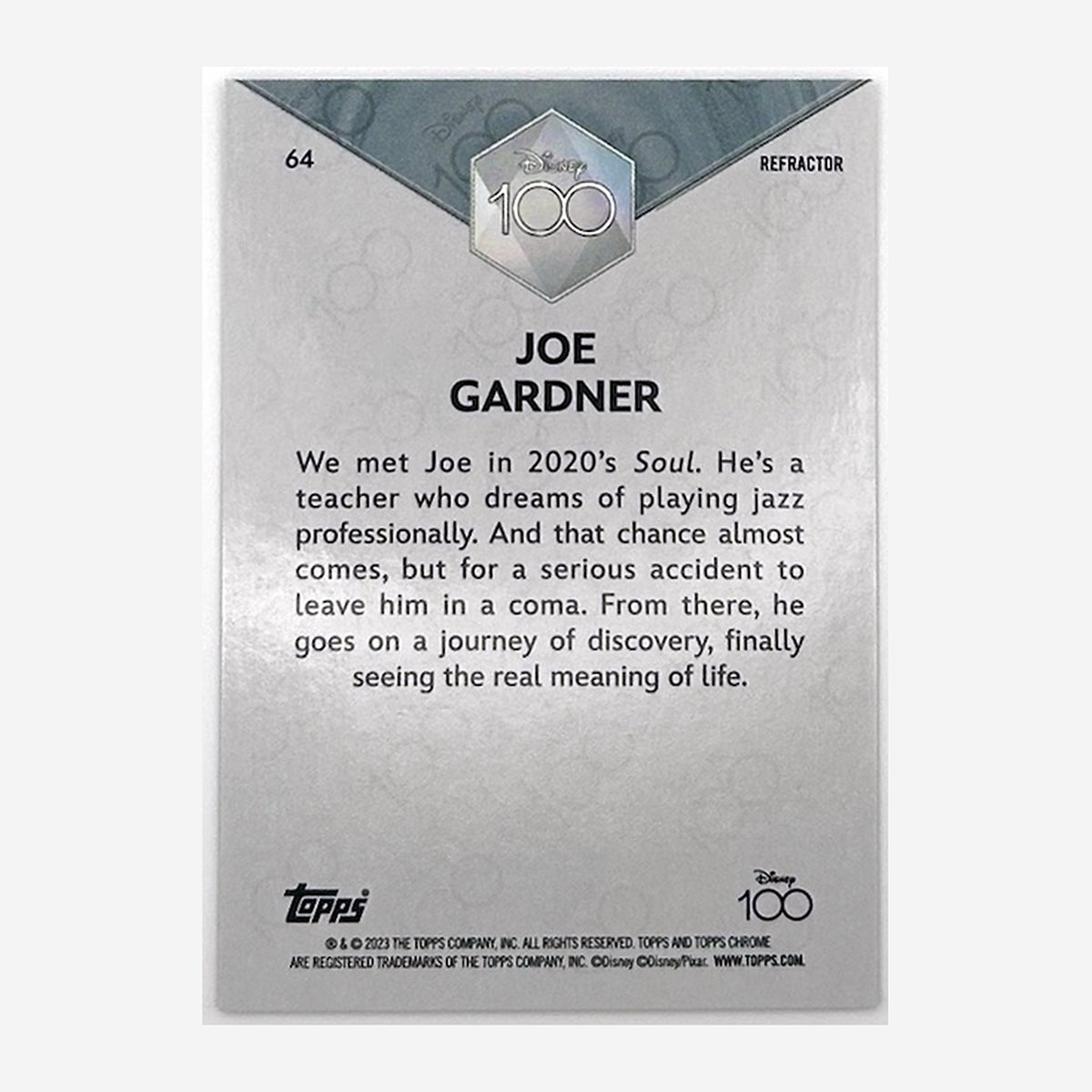 2023 Topps Chrome Disney 100 Joe Gardner #64 Refractor back