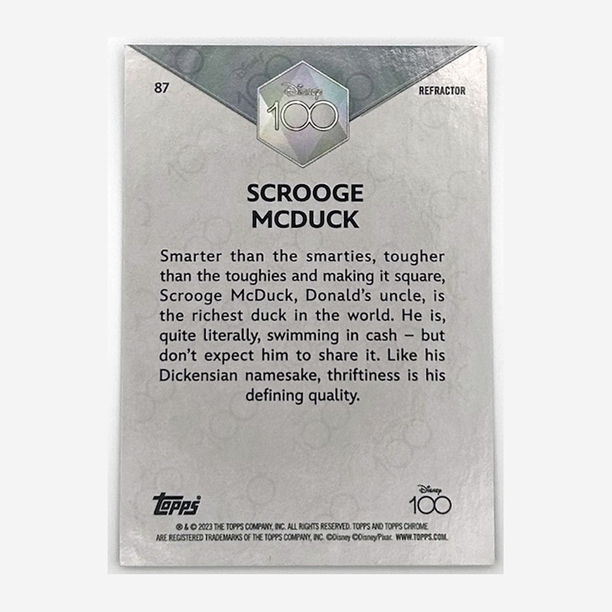 2023 Topps Chrome Disney 100 Scrooge McDuck #87 Refractor back
