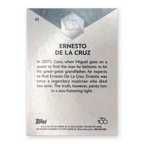 2023 Topps Chrome Disney 100 Ernesto de la Cruz #63 Purple Refractor /299 (289/299) back