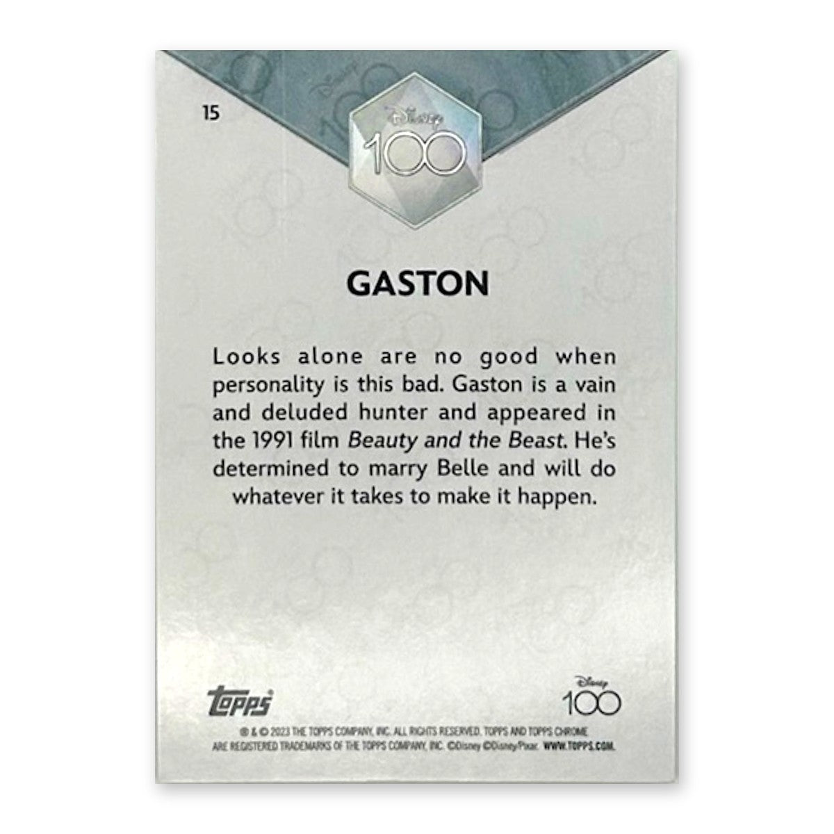 2023 Topps Chrome Disney 100 Gaston #15 Purple Refractor (No Serial Number) back