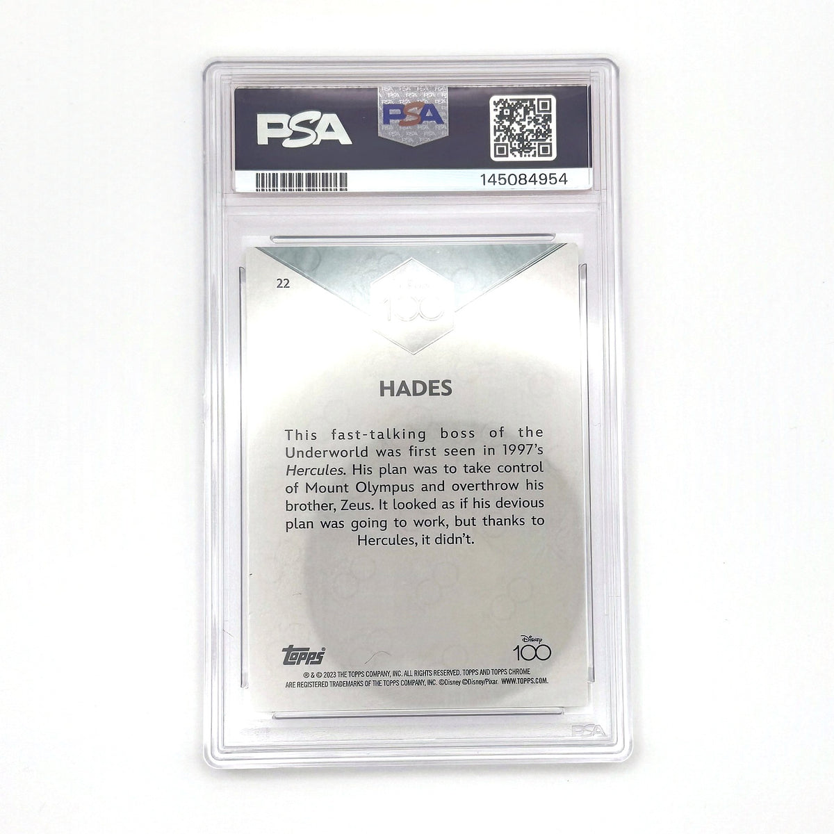 2023 Topps Chrome Disney 100 Hades #22 Purple Refractor /299 PSA 8