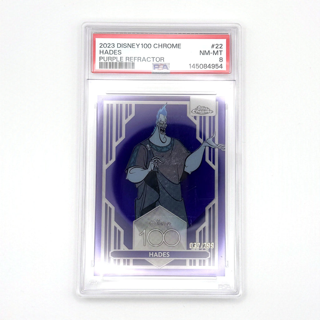 2023 Topps Chrome Disney 100 Hades #22 Purple Refractor /299 PSA 8