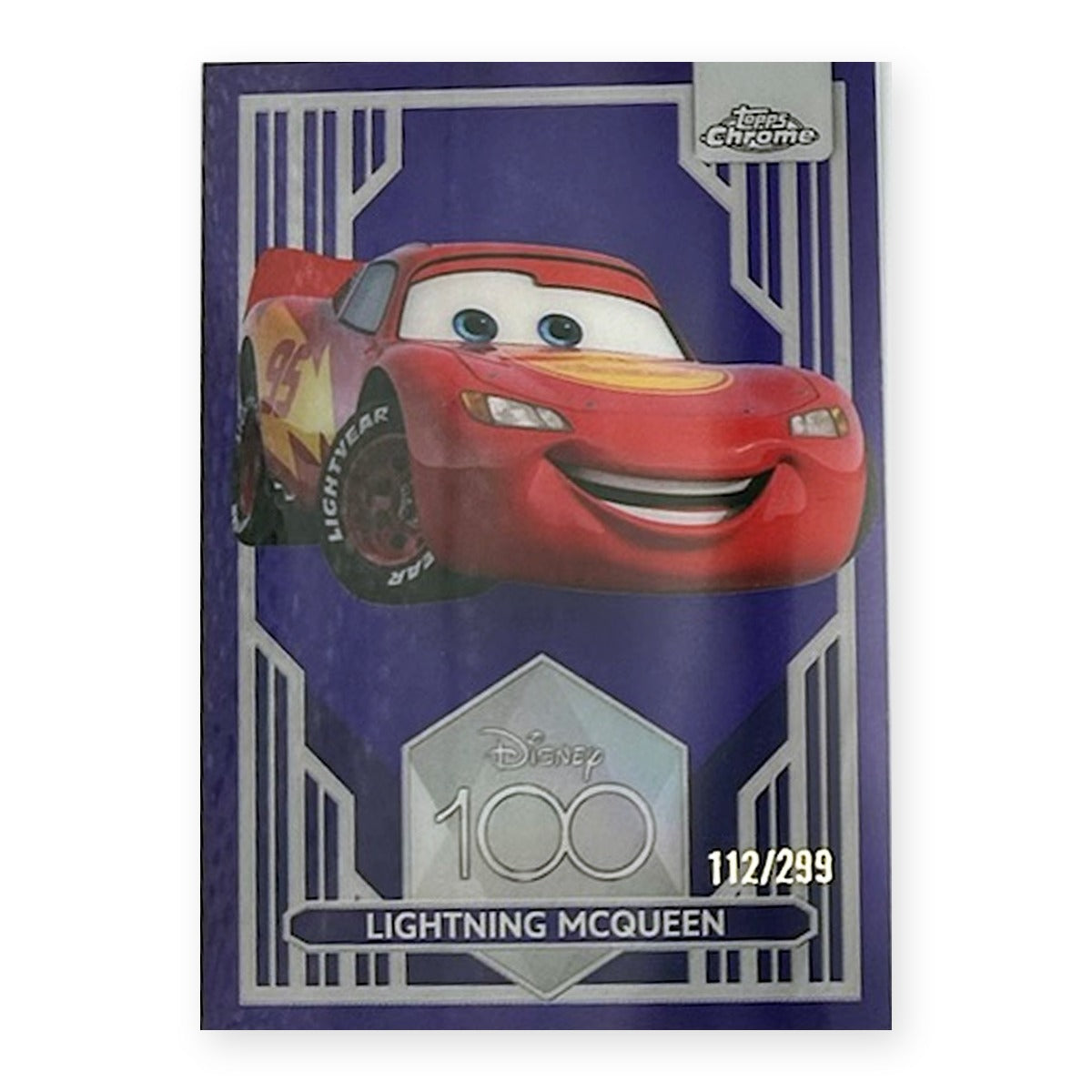 2023 Topps Chrome Disney 100 Lightning McQueen #95 Purple Refractor /299 (112/299) front
