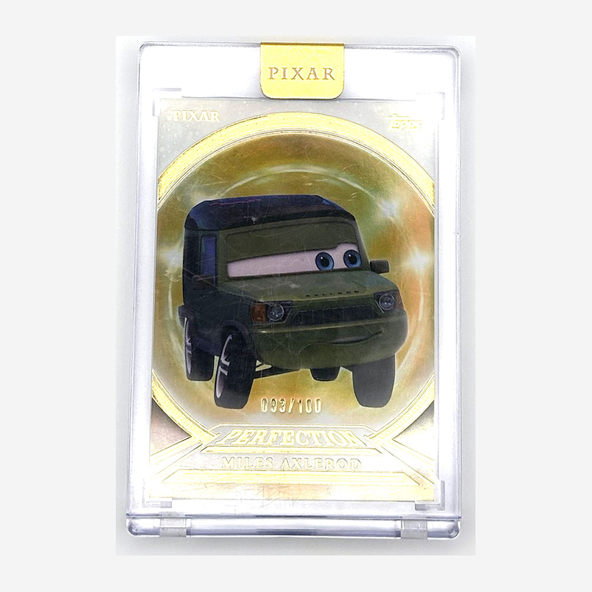 2025 Topps Pixar Gold Pixar Perfection Miles Axlerod #PP-59 /100 (Encased) front