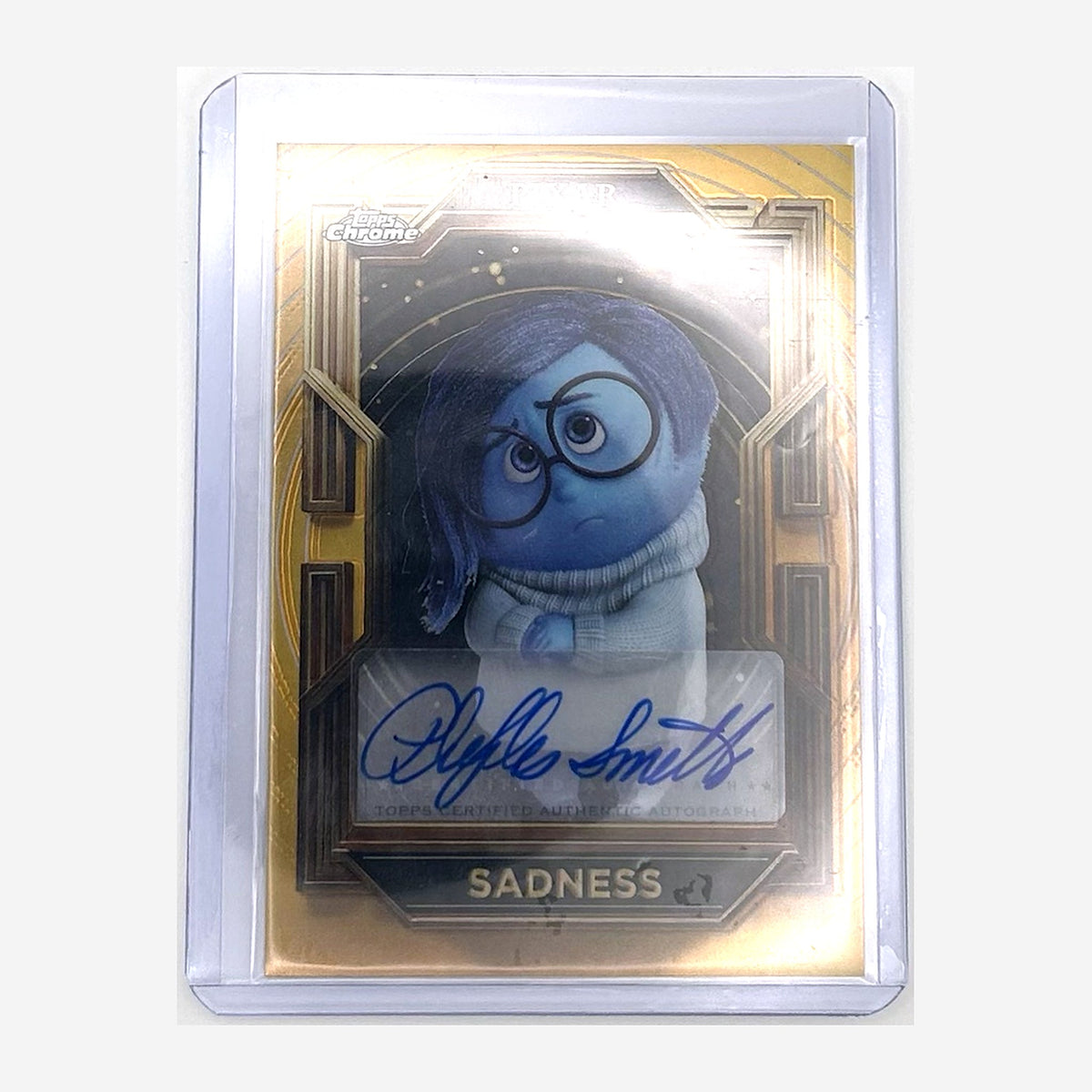 2025 Pixar Gold Gilded Sadness (Phyllis Smith) Authentic Autograph #AA-PS front