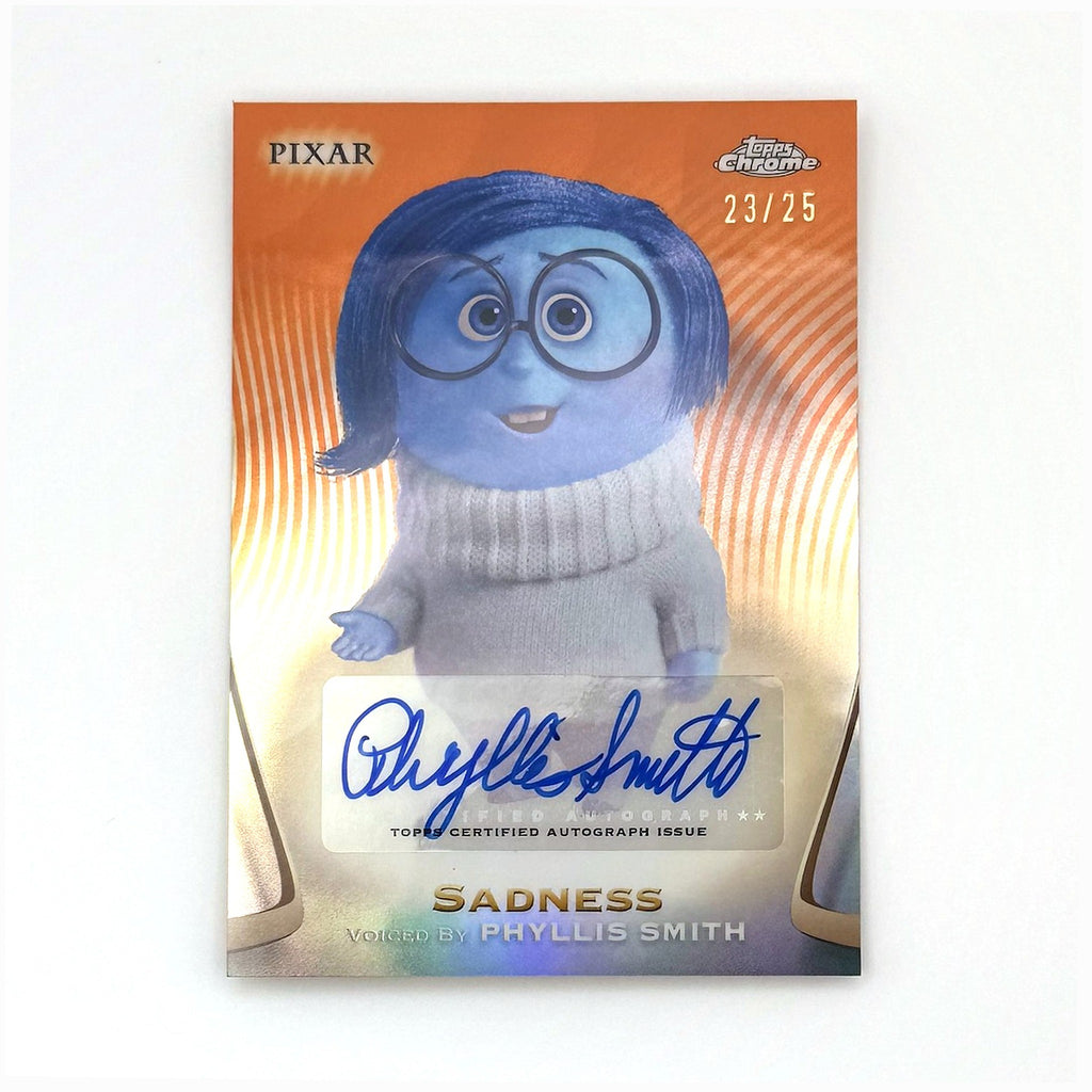 2025 Topps Chrome Disney Sadness (Phyllis Smith) Autograph Orange Refractor /25