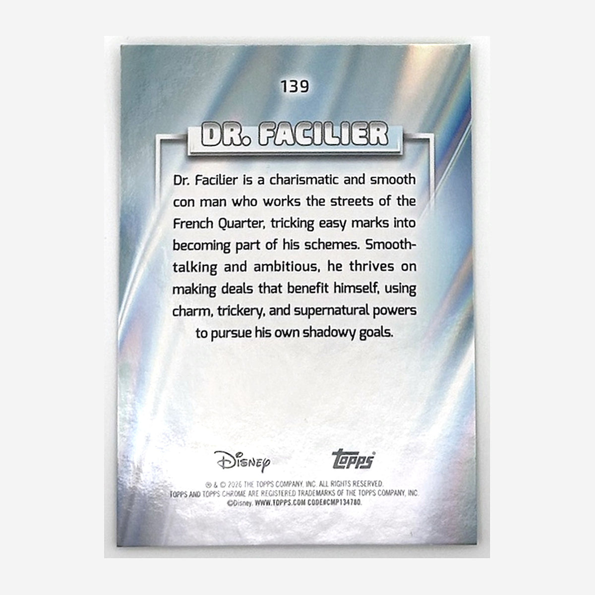 2026 Topps Chrome Disney Dr. Facilier #139 /175 back