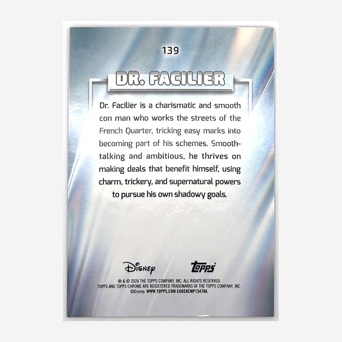 2026 Topps Chrome Disney Dr. Facilier #139 Magenta Refractor /399 back