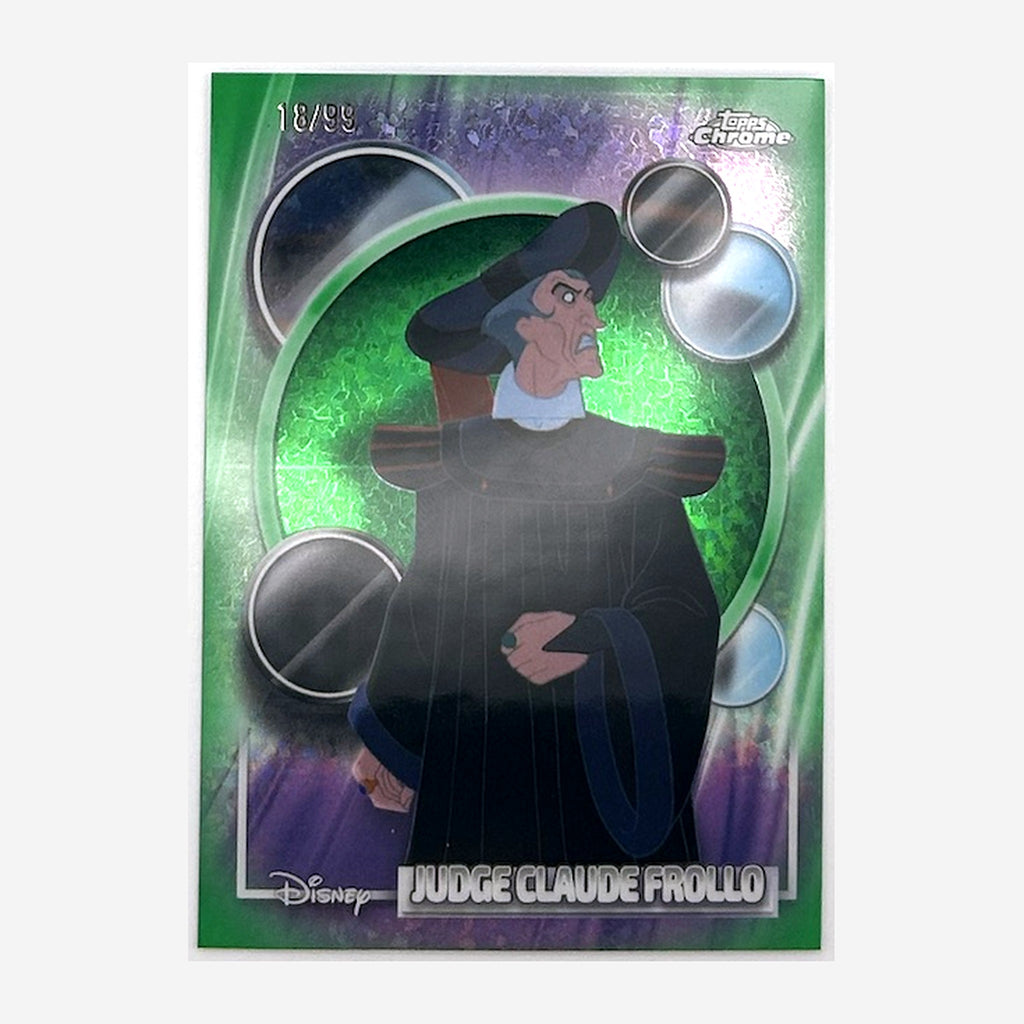 2026 Topps Chrome Disney Judge Claude Frollo #32 Green Mini-Diamond Refractor /99 front