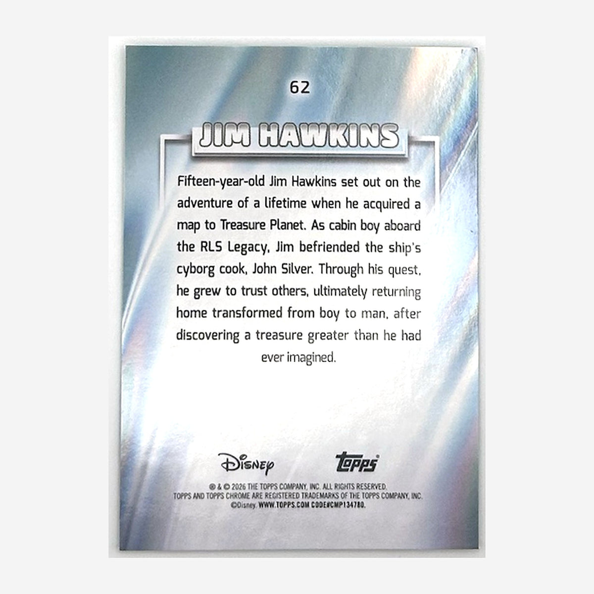 2026 Topps Chrome Disney Jim Hawkins #62 Green Wave Refractor /99 back