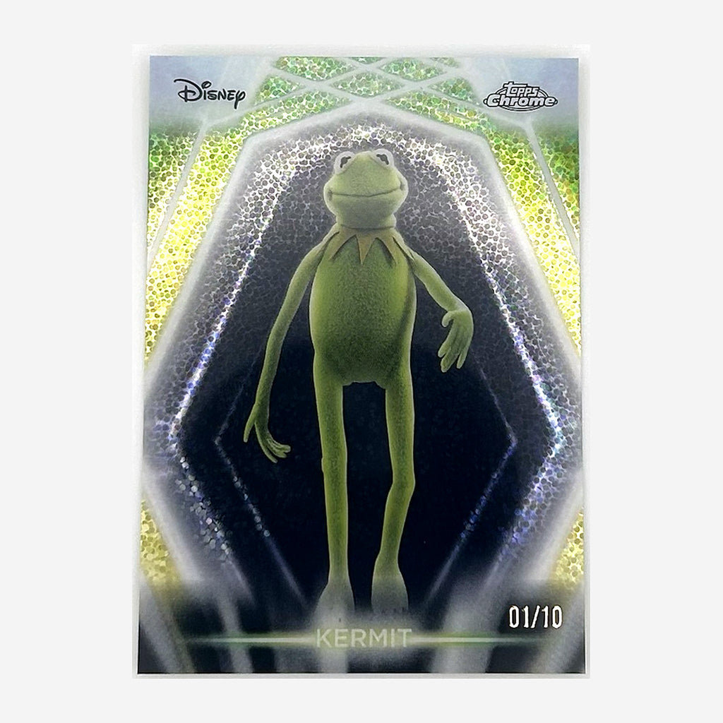 2026 Topps Disney Neon Chrome Neon-Etch Kermit #CNE-186 Black Speckle Refractor 01/10 front