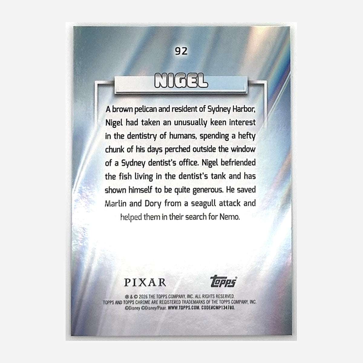 2026 Topps Chrome Disney Nigel #92 /175 back