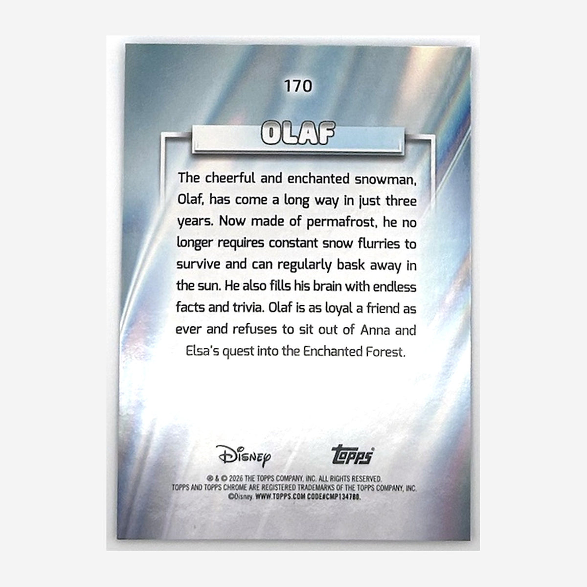 2026 Topps Chrome Disney Olaf #170 Blue Mini-Diamond Refractor /150 back