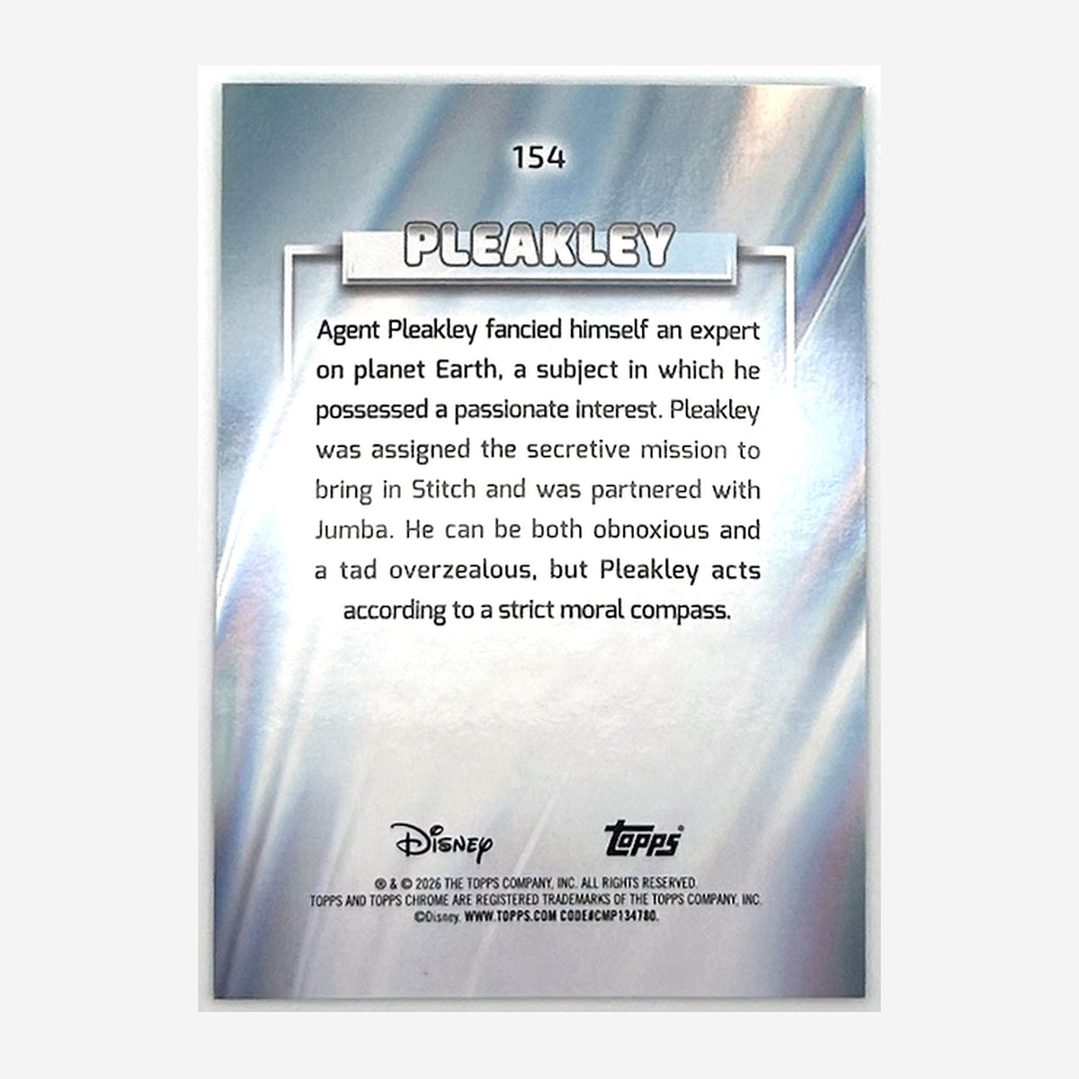 2026 Topps Chrome Disney Pleakley #154 Aqua Mini-Diamond Refractor /199 back