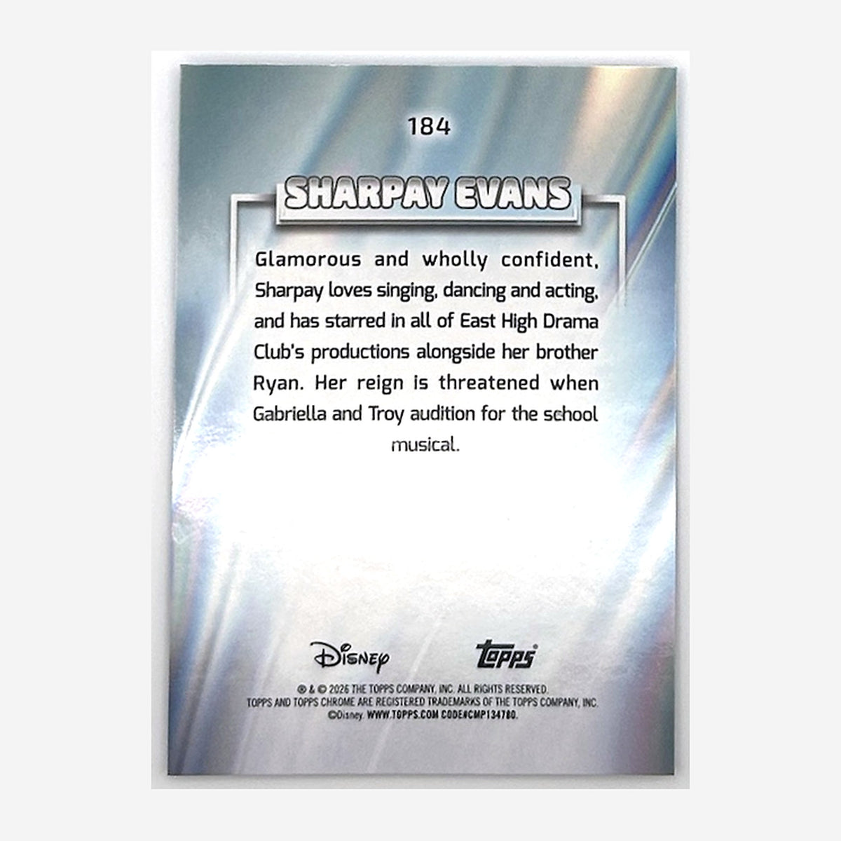 2026 Topps Chrome Disney Sharpay Evans #184 Blue Mini-Diamond Refractor /150 back