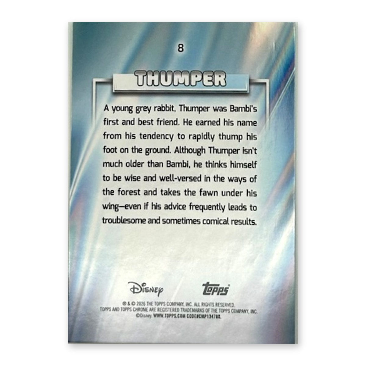 2026 Topps Chrome Disney Thumper #8 Yellow & Green RayWave Refractor /225 (185/225) back