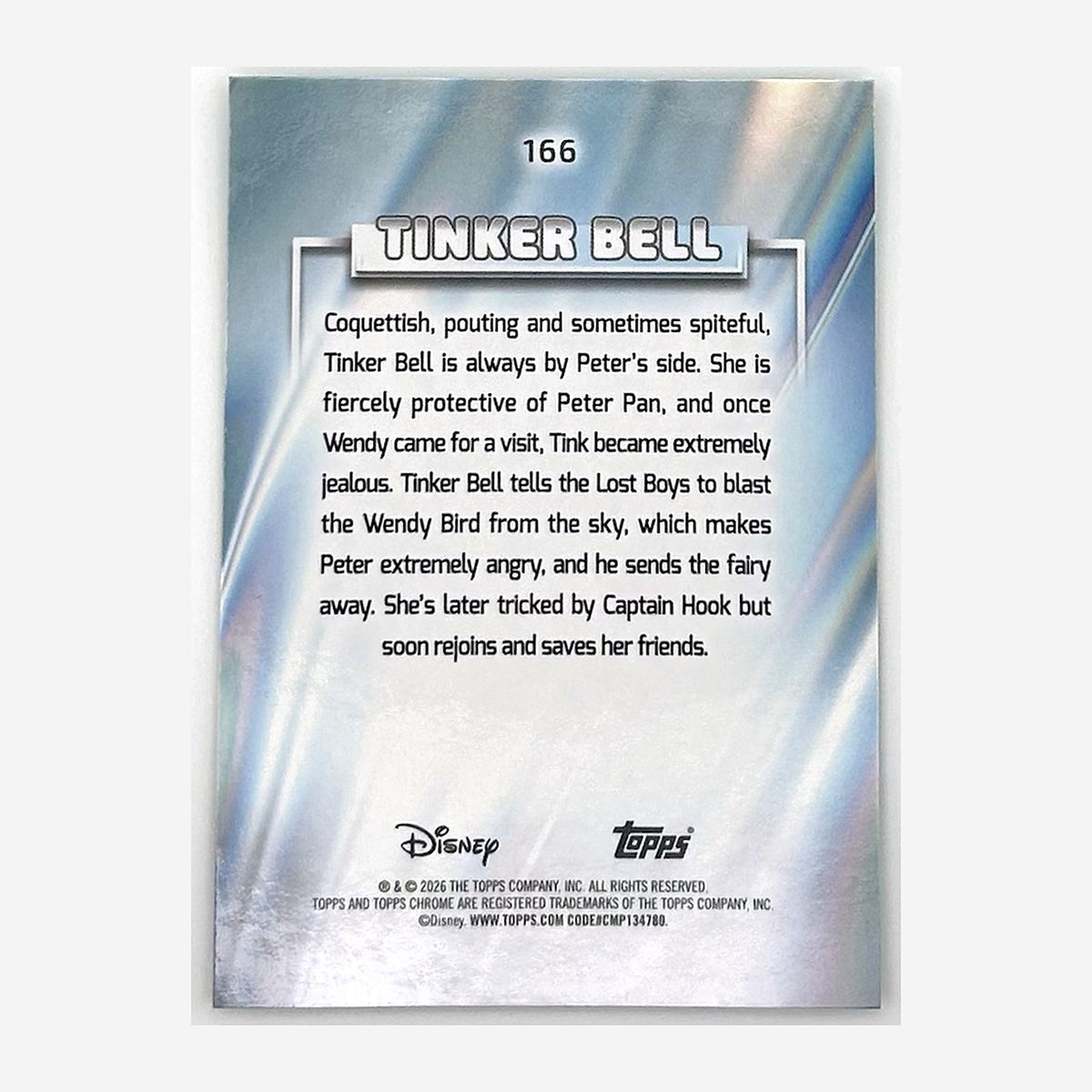 2026 Topps Chrome Disney Tinker Bell #166 Yellow & Green RayWave /225 back