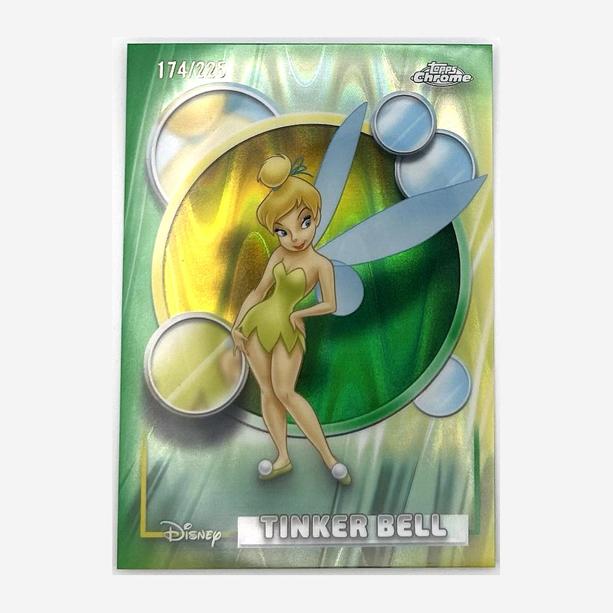 2026 Topps Chrome Disney Tinker Bell #166 Yellow & Green RayWave /225 front