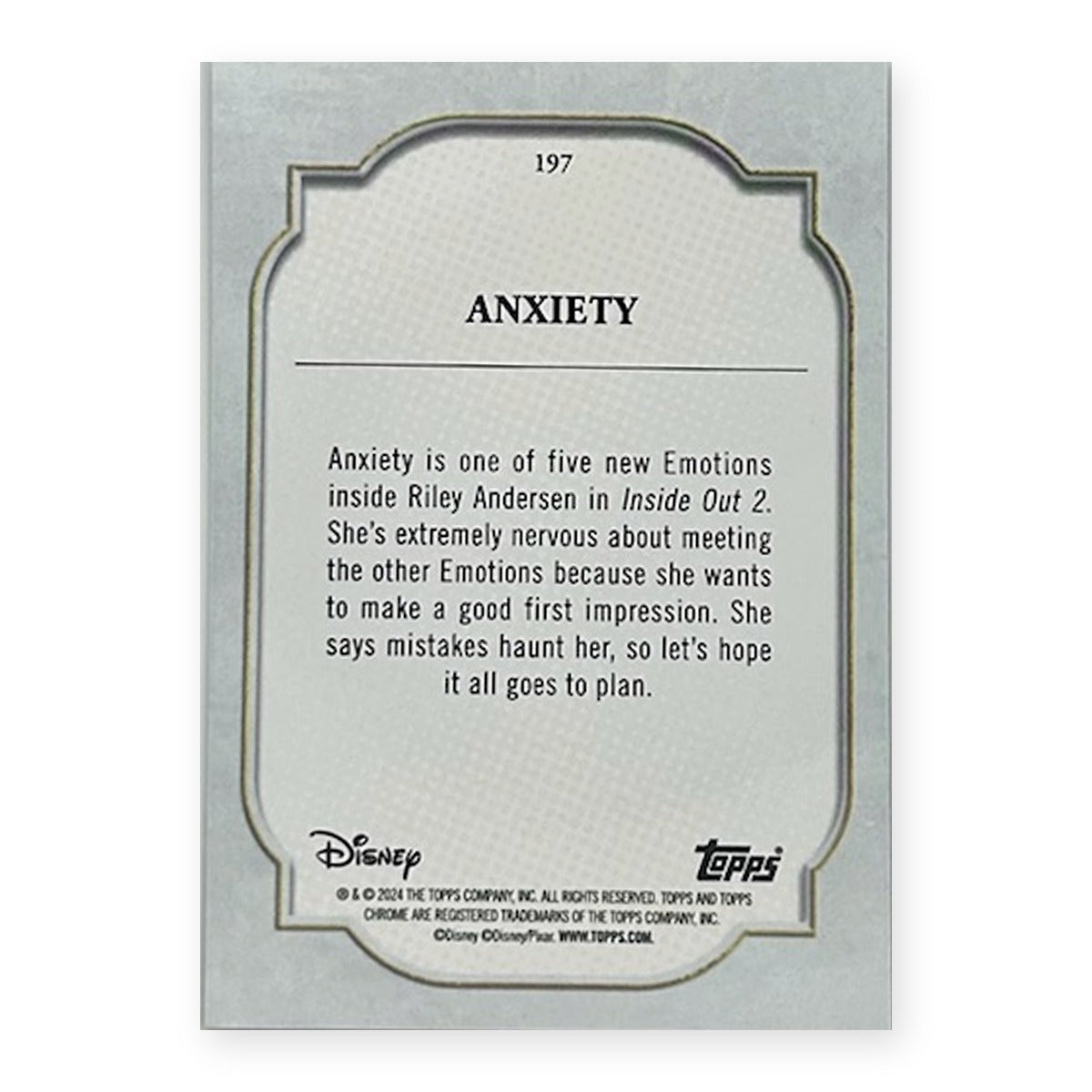 2024 Topps Chrome Disney Sapphire Anxiety #197 Debut back