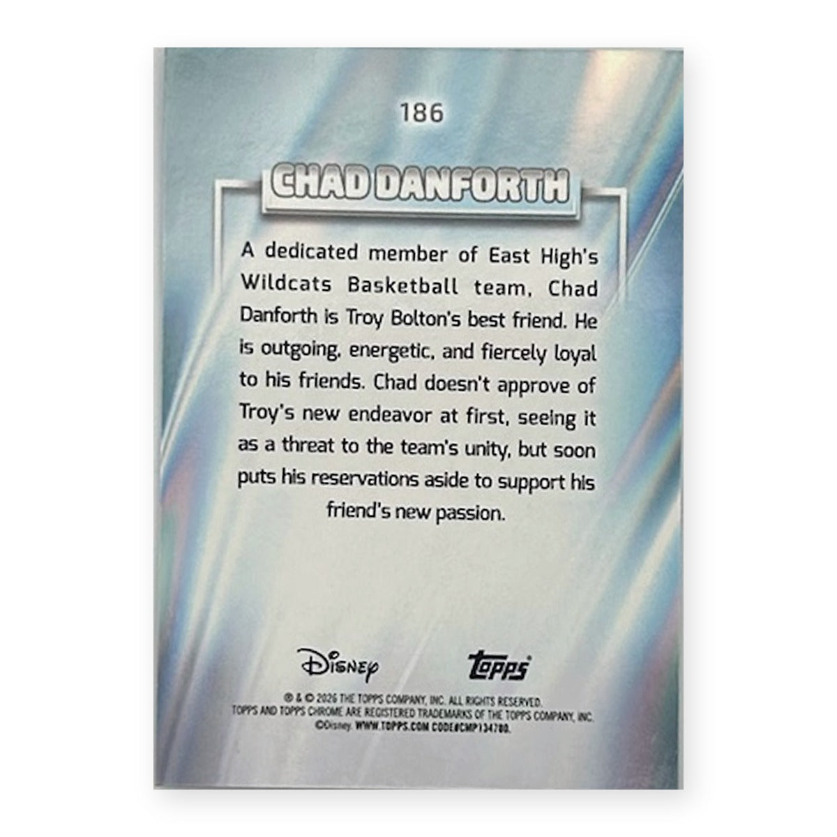 2026 Topps Chrome Disney Sapphire Chad Danforth #186 back