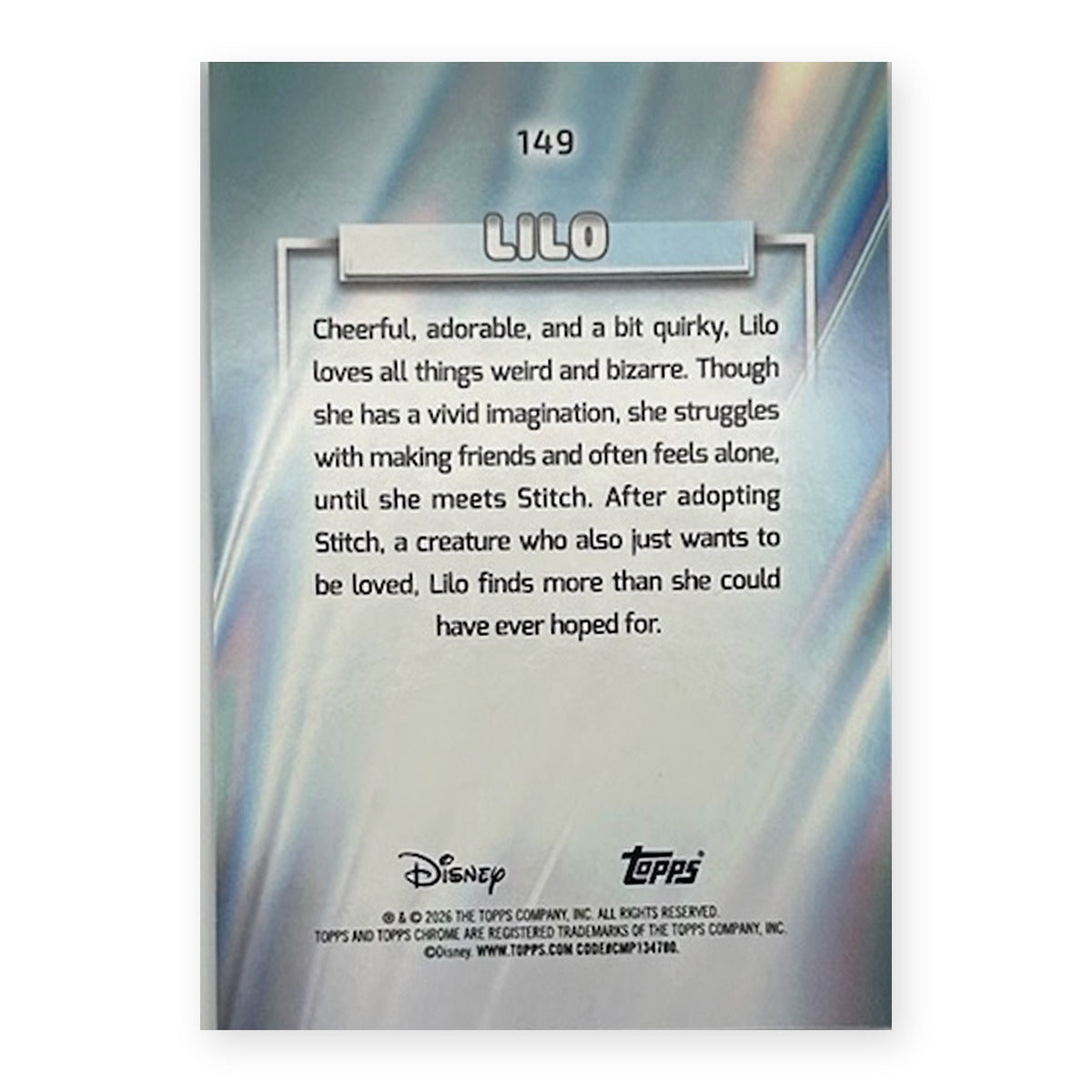 2026 Topps Chrome Disney Sapphire Lilo #149 back