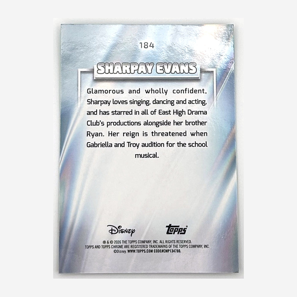 2026 Topps Chrome Sapphire Disney Sharpay Evans #184 Green Sapphire /99 back
