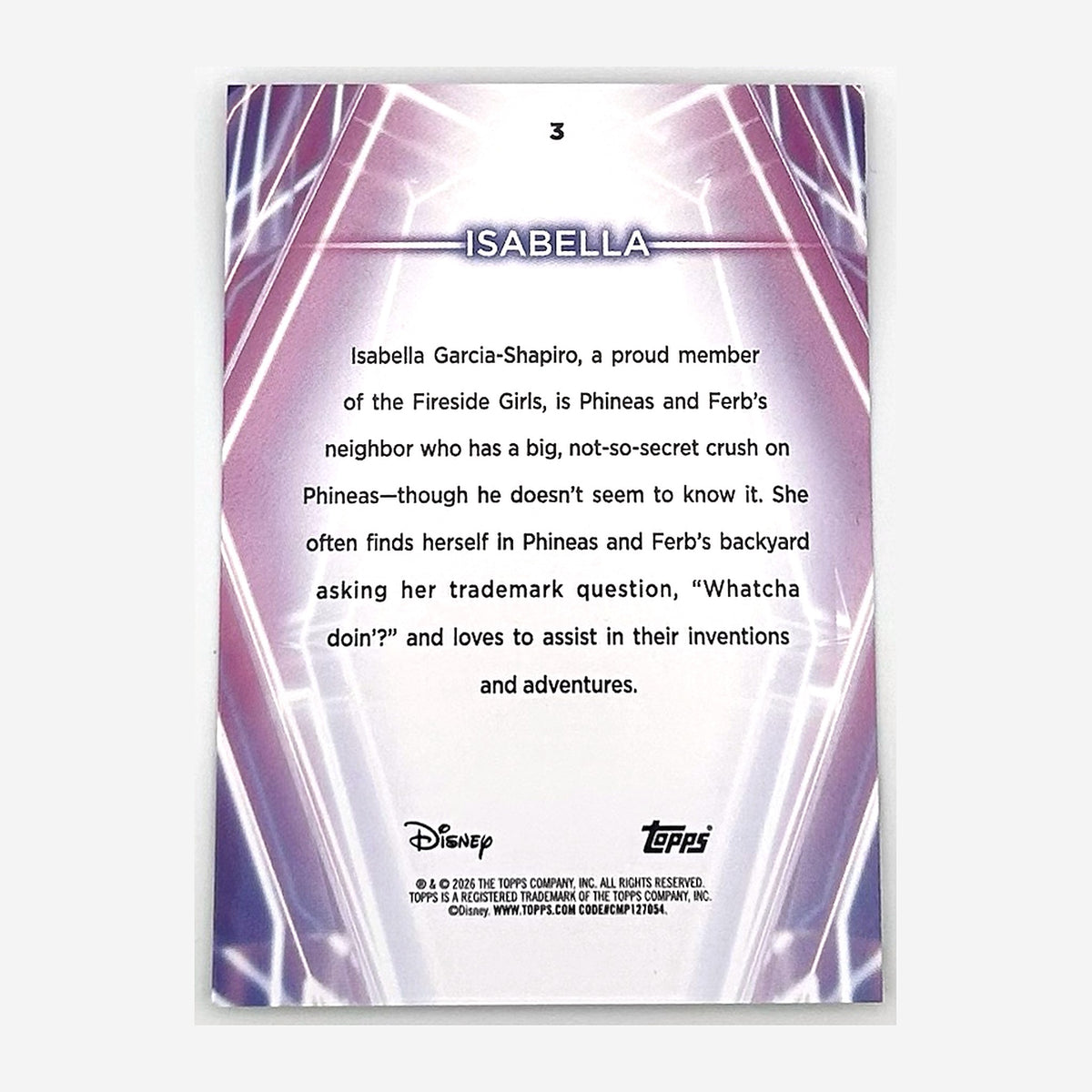 2026 Topps Disney Neon Isabella #3 Green Holo /199 back