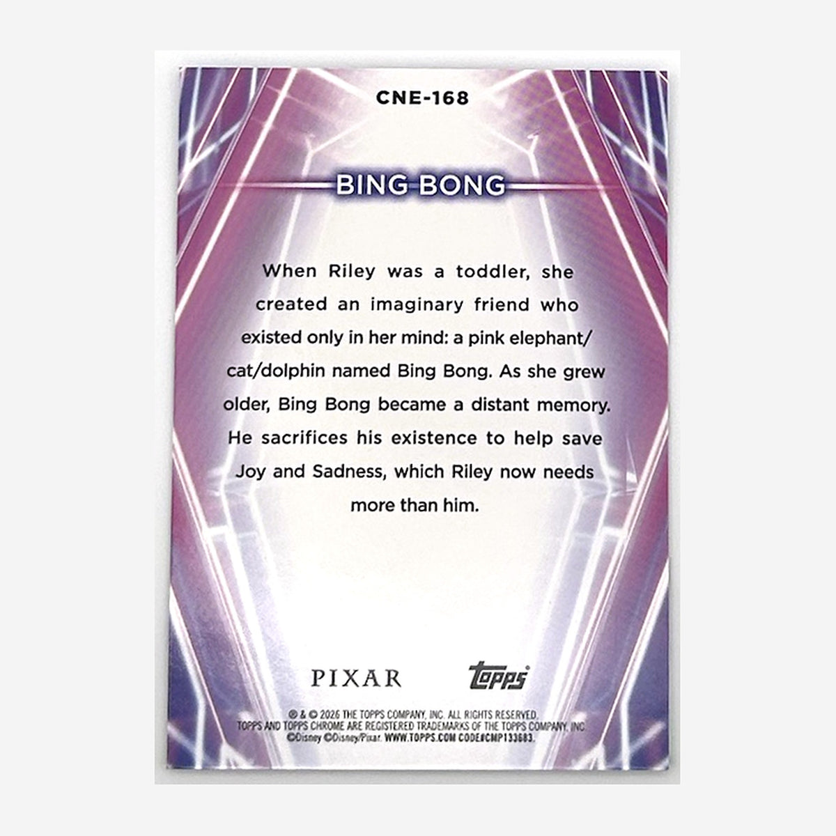 2026 Topps Disney Neon Chrome Neon-Etch Bing Bong #CNE-168 Green Lazer /99 back