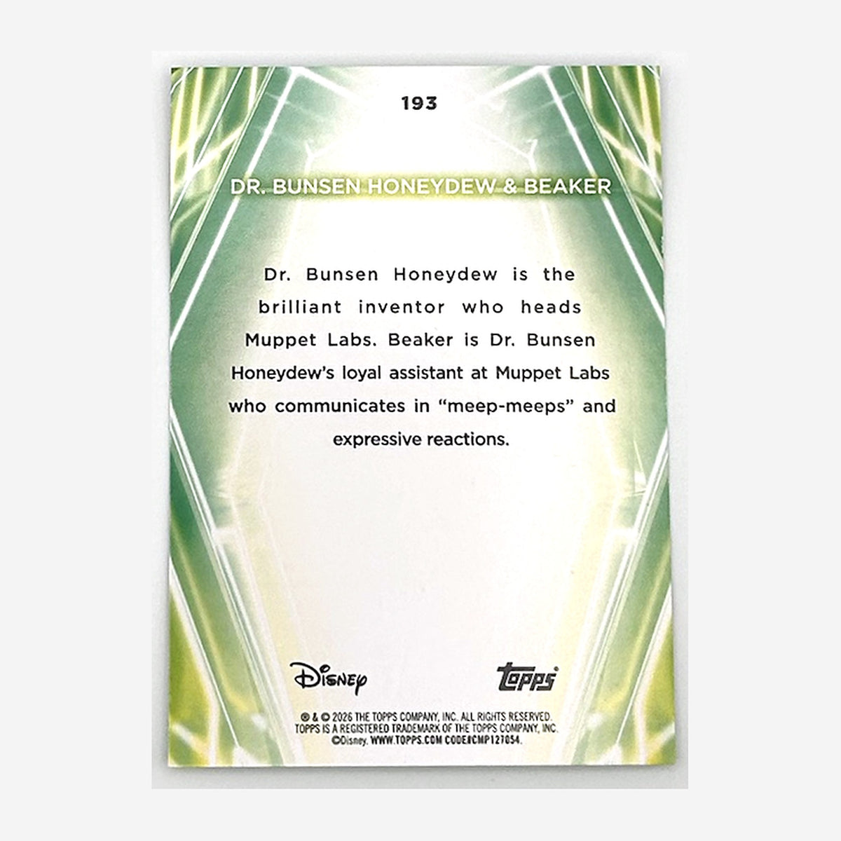 2026 Topps Disney Neon Dr. Bunsen Honeydew & Beaker #193 Green /199 back