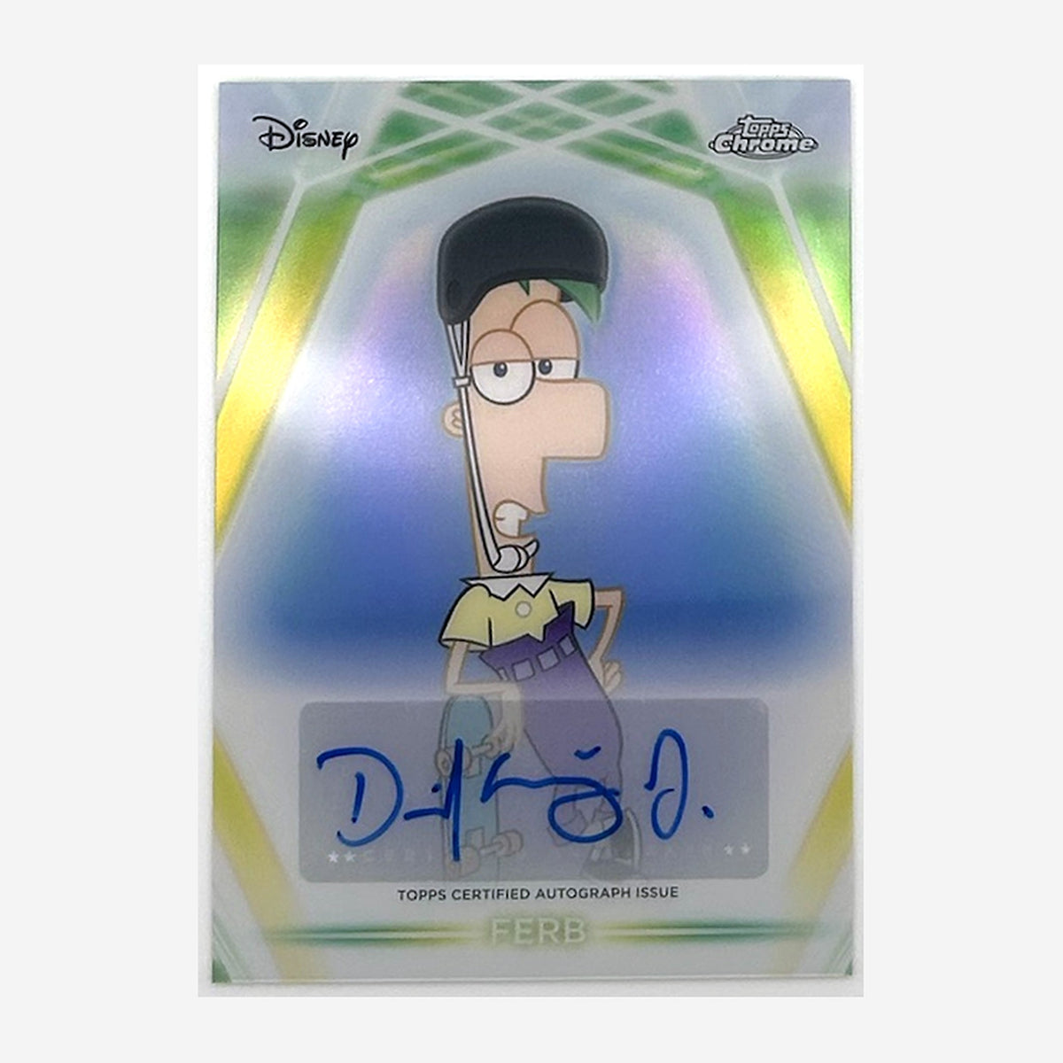 2026 Topps Disney Neon Chrome Neon-Etch Ferb (David Errigo Jr.) Autograph #CNA-DEJ front