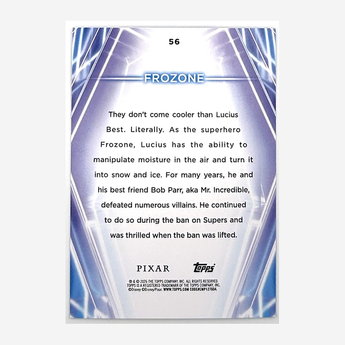 2026 Topps Disney Neon Frozone #56 Purple/Yellow/Blue /99 back
