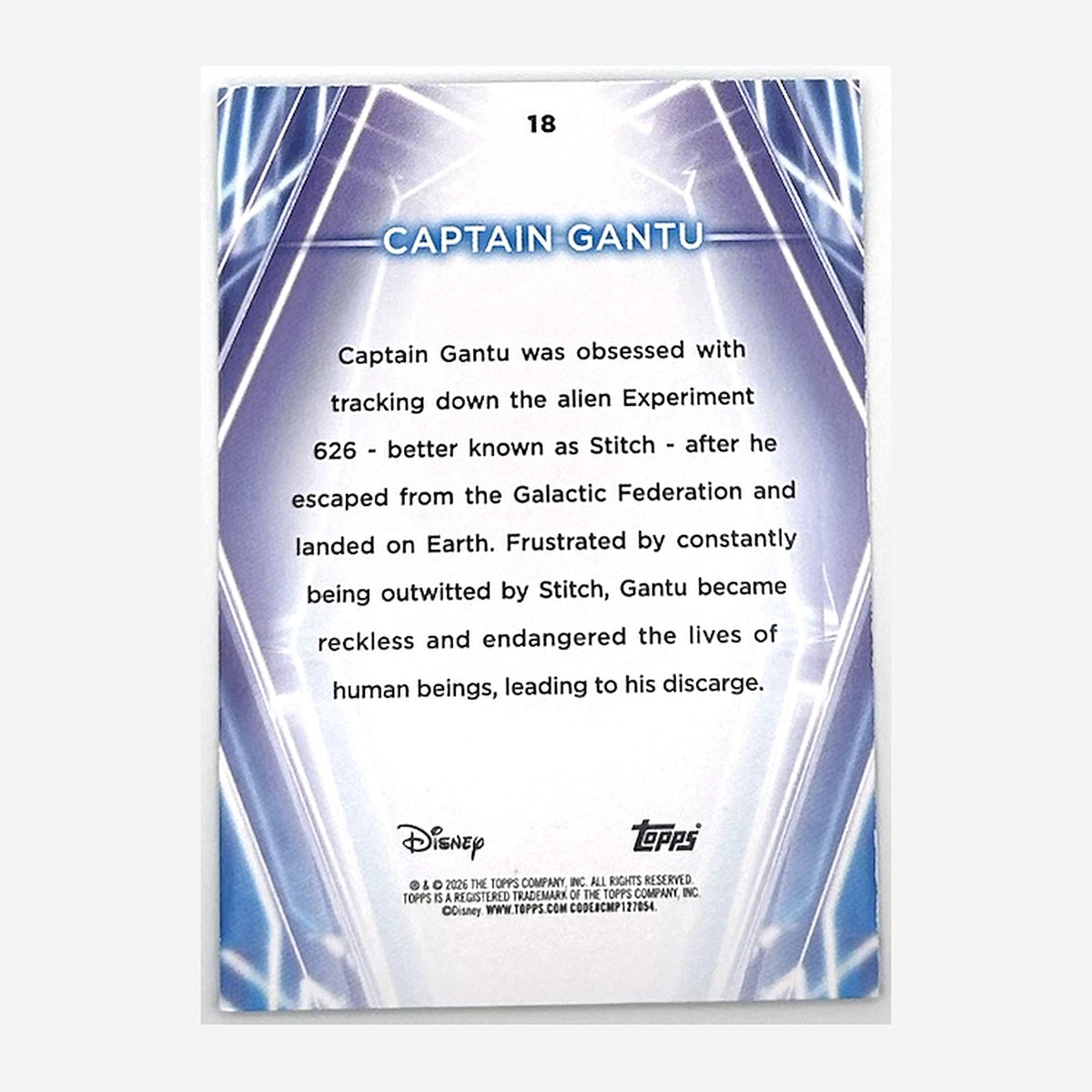 2026 Topps Disney Neon Captain Gantu #18 Purple/Yellow/Blue /99 back