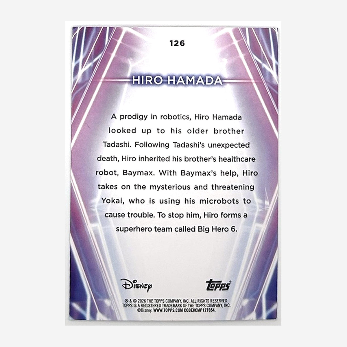 2026 Topps Disney Neon Hiro Hamada #126 Gold /50 back
