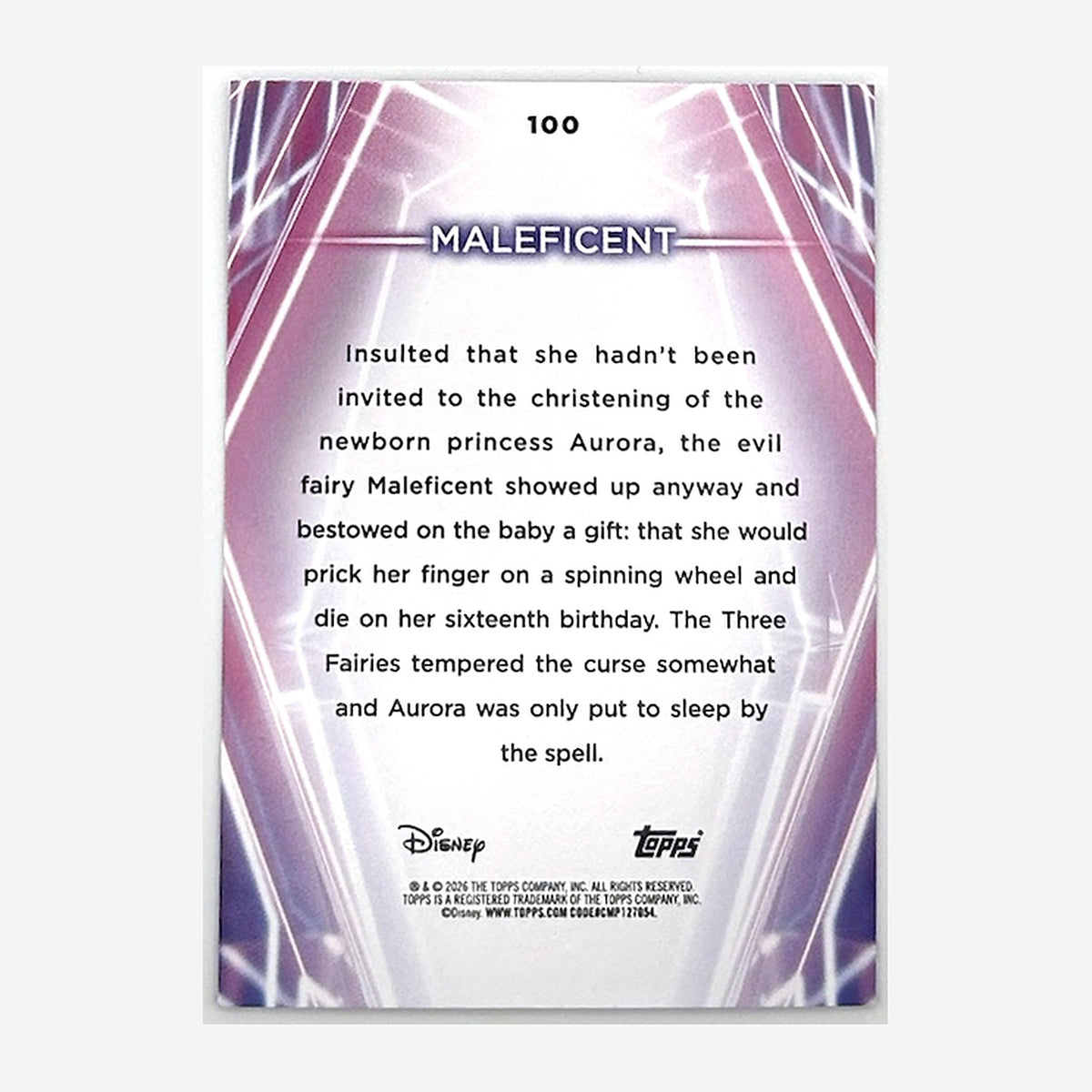 2026 Topps Disney Neon Maleficent #100 Purple/Yellow/Blue /99 back