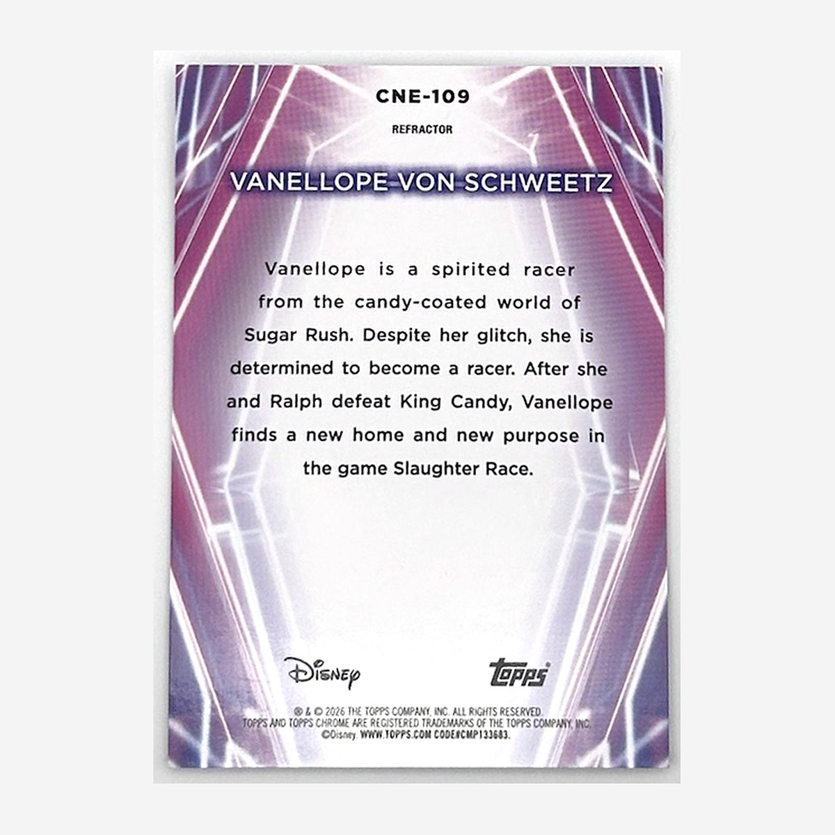 2026 Topps Disney Neon Chrome Neon-Etch Vanellope von Schweetz #CNE-109 Refractor /199 back