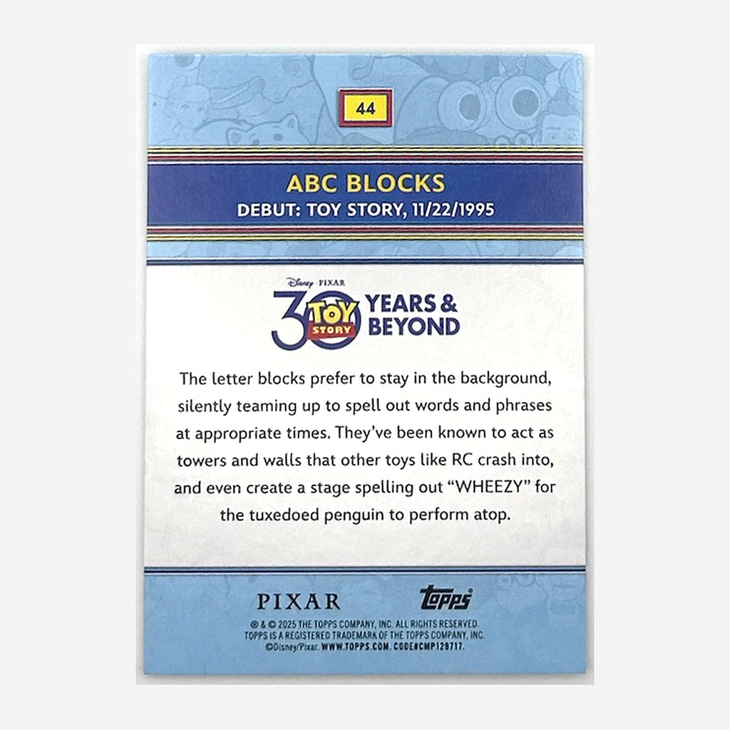 2025 Topps Toy Story 30 Years & Beyond ABC Blocks #44 Aqua Foil /199 back