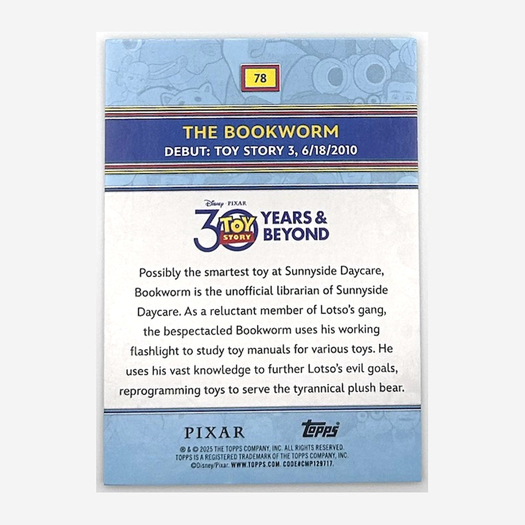 2025 Topps Toy Story 30 Years & Beyond The Bookworm #78 Aqua Foil /199 back