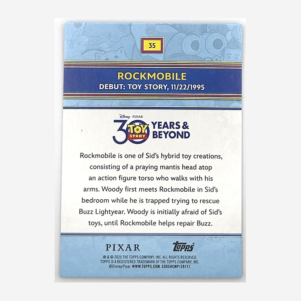 2025 Topps Toy Story 30 Years & Beyond Rockmobile #35 Blue Foil /150 back