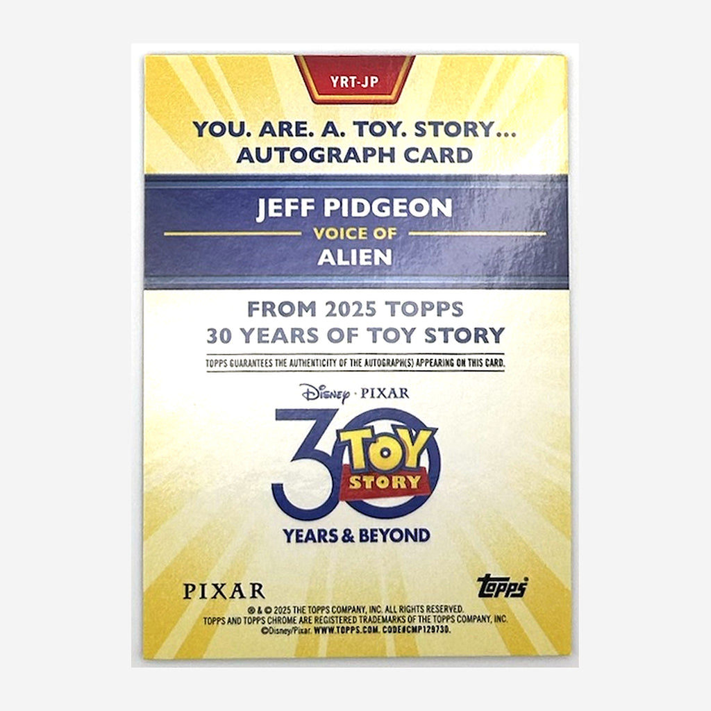 2025 Topps Toy Story 30 Years & Beyond Alien (Jeff Pidgeon) Autograph #YRT-JP /99 back