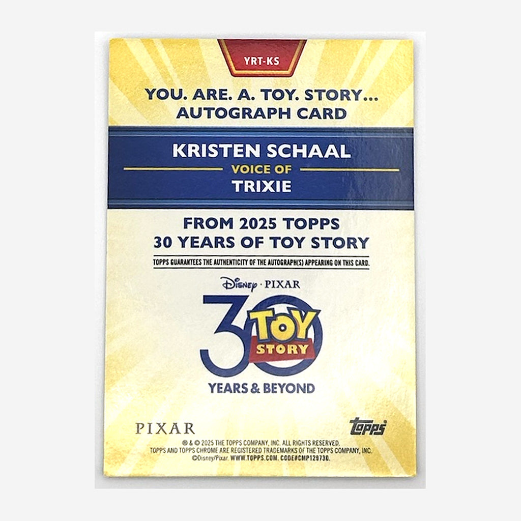 2025 Topps Toy Story 30 Years & Beyond Trixie (Kristen Schaal) Autograph #YRT-KS /25 back